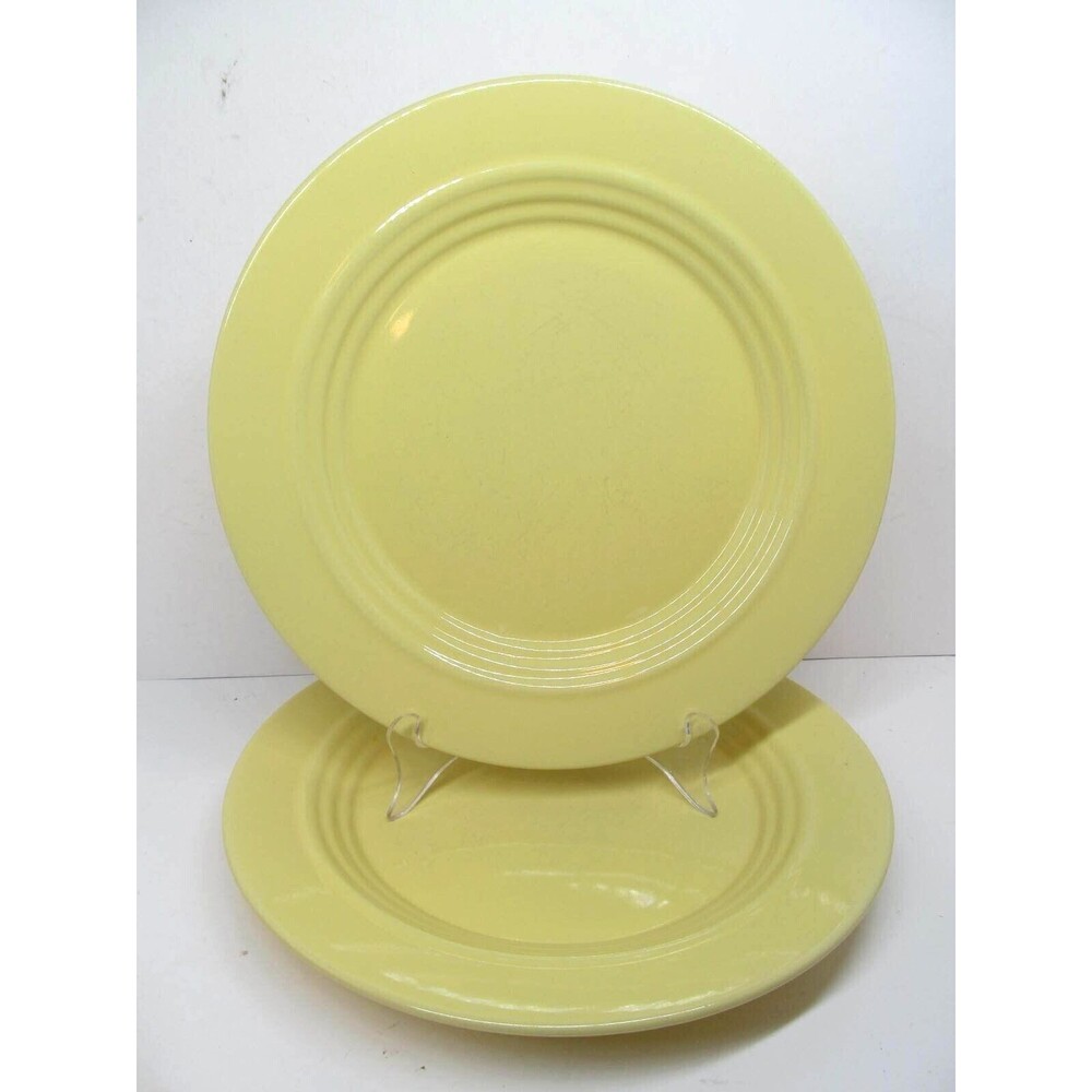 Signature Boscoware Vintage Set Of Two 11" Yellow Dinner Plates Embossed Rings